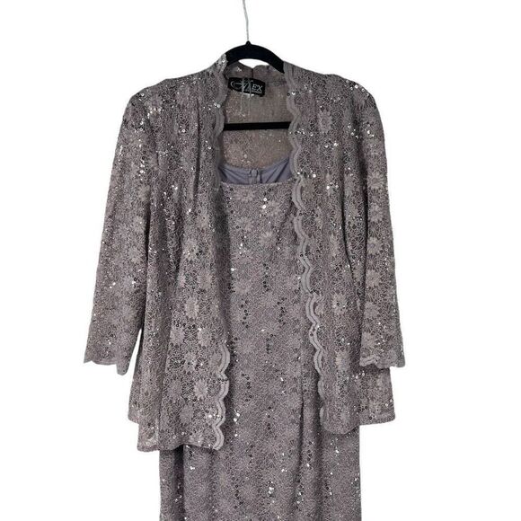 Alex‎ Evenings Lavender Silver 2 Pc Dress Jacket Set - Picture 2 of 12
